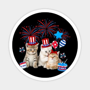 Independence Three Cat Happy 4th Of July US Flag Patriotic Cats Magnet